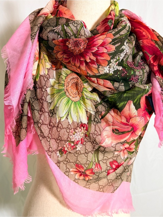 Gucci Accessories - Authentic Gucci Blooms Pink Floral GG Canvas Silk-Blend large Wrap